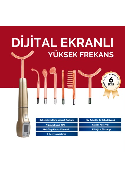 Dijital Yüksek Frekans Cihazı 6 Problu Yüz Cilt Bakım Gençleştirme Anti-Aging