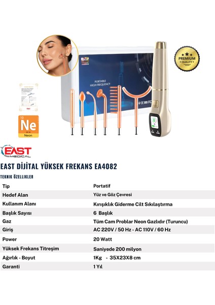 Dijital Yüksek Frekans Cihazı 6 Problu Yüz Cilt Bakım Gençleştirme Anti-Aging