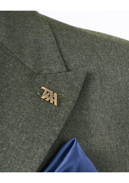 Italyan Stil Slim Fit Kruvaze Sivri Yaka Erkek Ceket Haki T13292