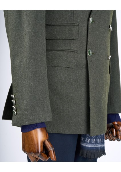 Italyan Stil Slim Fit Kruvaze Sivri Yaka Erkek Ceket Haki T13292