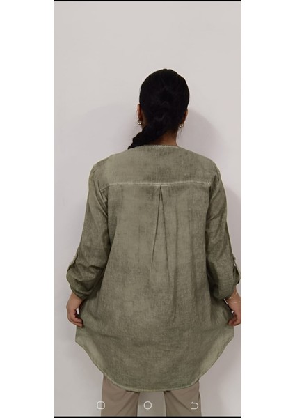 Kadın Büyük Beden Pamuk Keten Sim Baskı Katlamalı Kol Tunik modelleri