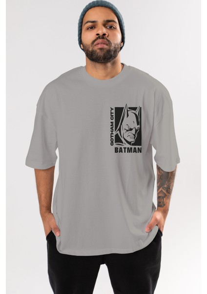 Batman (17) Ön Sol Baskılı Oversize T-Shirt Erkek Kadın Unisex Pamuk Bisiklet Yaka Tişort