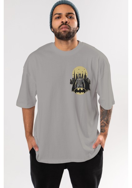 Batman 6 Ön Sol Baskılı Oversize T-Shirt Erkek Kadın Unisex Pamuk Bisiklet Yaka Tişort