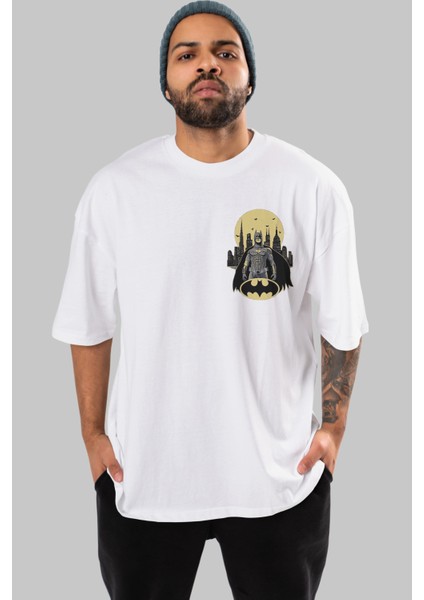 Batman 6 Ön Sol Baskılı Oversize T-Shirt Erkek Kadın Unisex Pamuk Bisiklet Yaka Tişort