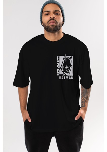 Batman (17) Ön Sol Baskılı Oversize T-Shirt Erkek Kadın Unisex Pamuk Bisiklet Yaka Tişort