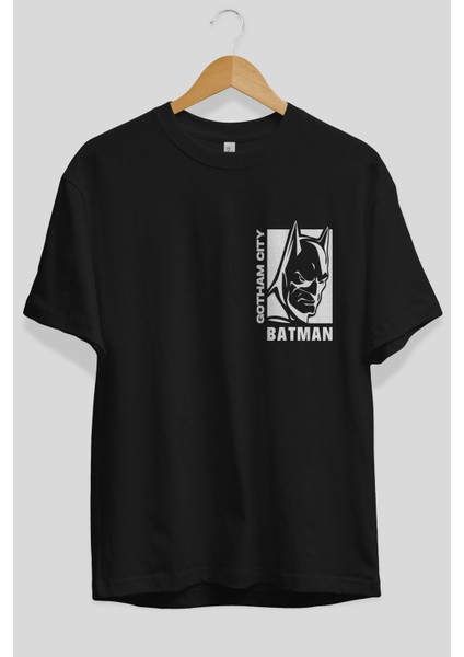 Batman (17) Ön Sol Baskılı Oversize T-Shirt Erkek Kadın Unisex Pamuk Bisiklet Yaka Tişort fiyatları