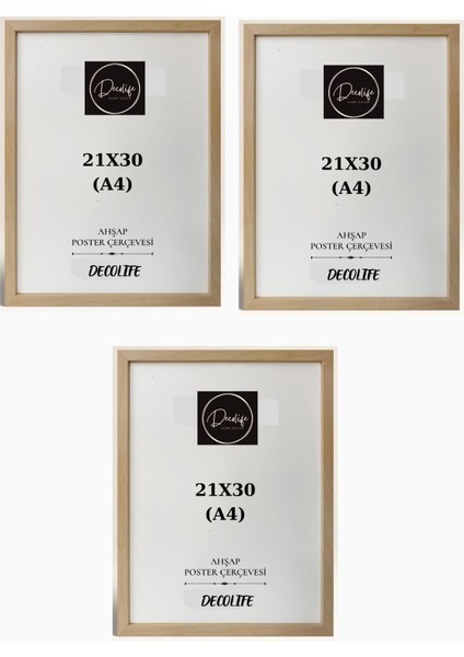 3 Adet A4 Çerçeve, Belge Çerçevesi, Diploma, Sertifika, Fotoğraf Çerçevesi, Resim Çerçevesi, 21 x 30