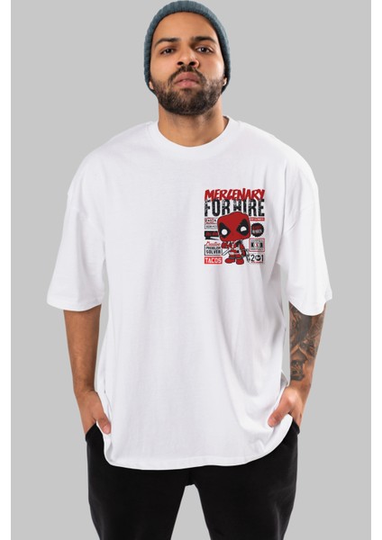 Deadpool (18) Ön Sol Baskılı Oversize T-Shirt Erkek Kadın Unisex Pamuk Bisiklet Yaka Tişort