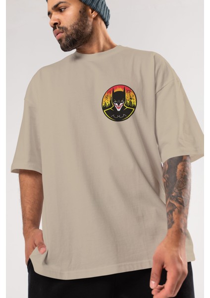 Batman (1) Ön Sol Baskılı Oversize T-Shirt Erkek Kadın Unisex Pamuk Bisiklet Yaka Tişort modelleri
