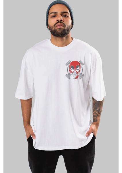 Deadpool (7) Ön Sol Baskılı Oversize T-Shirt Erkek Kadın Unisex Pamuk Bisiklet Yaka Tişort