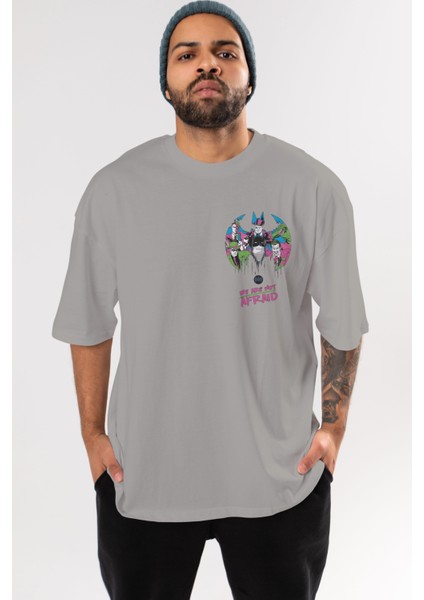 Batman Joker Ön Sol Baskılı Oversize T-Shirt Erkek Kadın Unisex Pamuk Bisiklet Yaka Tişort