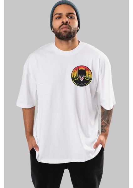 Batman (1) Ön Sol Baskılı Oversize T-Shirt Erkek Kadın Unisex Pamuk Bisiklet Yaka Tişort