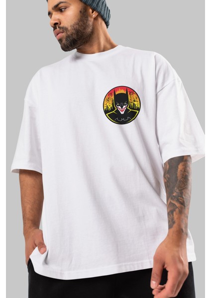 Batman (1) Ön Sol Baskılı Oversize T-Shirt Erkek Kadın Unisex Pamuk Bisiklet Yaka Tişort modelleri