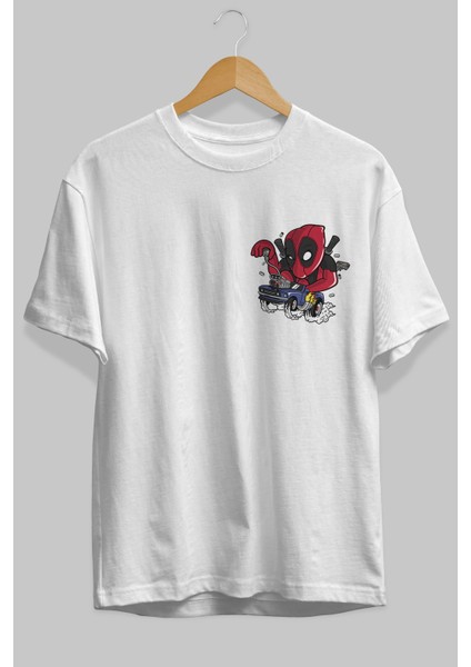 Deadpool (21) Ön Sol Baskılı Oversize T-Shirt Erkek Kadın Unisex Pamuk Bisiklet Yaka Tişort fiyatları