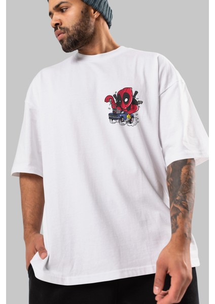 Deadpool (21) Ön Sol Baskılı Oversize T-Shirt Erkek Kadın Unisex Pamuk Bisiklet Yaka Tişort modelleri