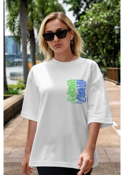 Hulk (13) Ön Sol Baskılı Oversize T-Shirt Erkek Kadın Unisex %100 Pamuk Bisiklet Yaka Tişort