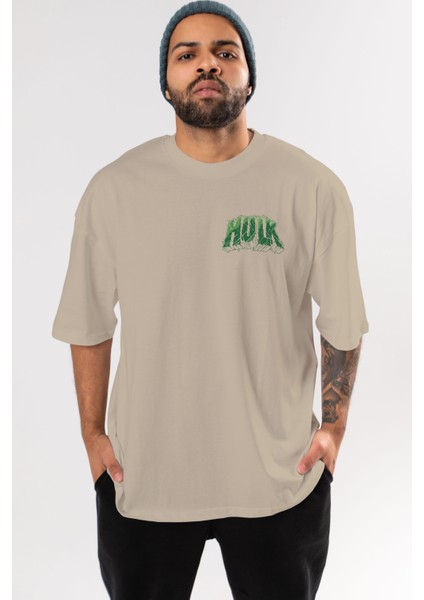 Hulk (14) Ön Sol Baskılı Oversize T-Shirt Erkek Kadın Unisex Pamuk Bisiklet Yaka Tişort