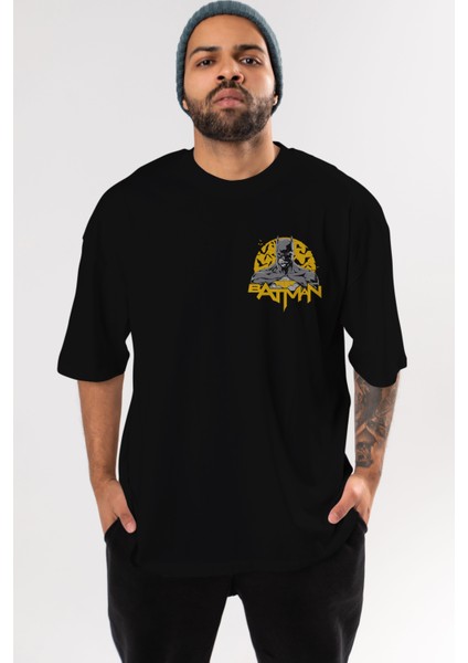 Batman (10) Ön Sol Baskılı Oversize T-Shirt Erkek Kadın Unisex Pamuk Bisiklet Yaka Tişort