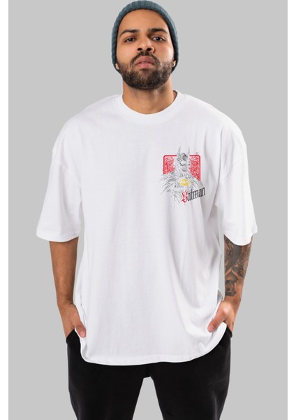 Batman (12) Ön Sol Baskılı Oversize T-Shirt Erkek Kadın Unisex Pamuk Bisiklet Yaka Tişort