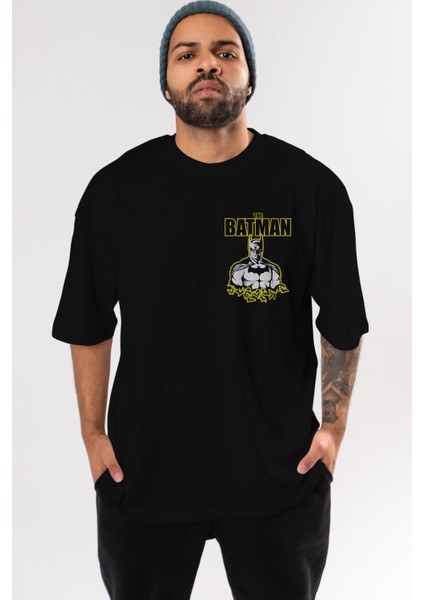 Batman (20) Ön Sol Baskılı Oversize T-Shirt Erkek Kadın Unisex Pamuk Bisiklet Yaka Tişort