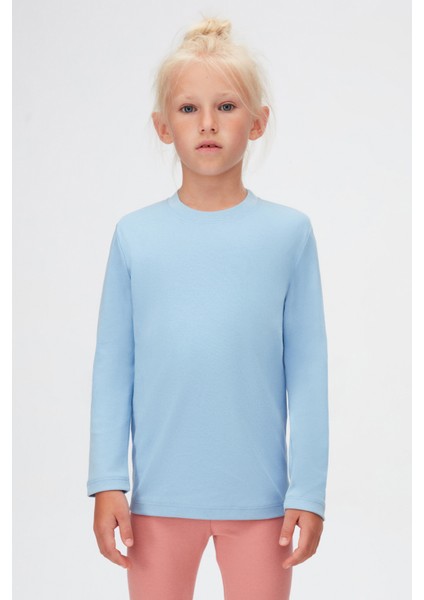 Koyu Mavi Basic Unisex Çocuk Sıfır Yaka Uzun Kollu Tişört fiyatları