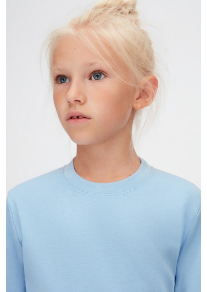 Koyu Mavi Basic Unisex Çocuk Sıfır Yaka Uzun Kollu Tişört modelleri
