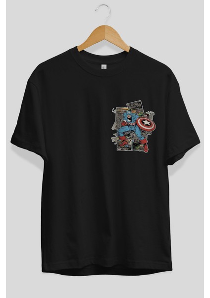 Captain America (2) Ön Sol Baskılı Oversize T-Shirt Erkek Kadın Unisex Pamuk Bisiklet Yaka Tişort fiyatları
