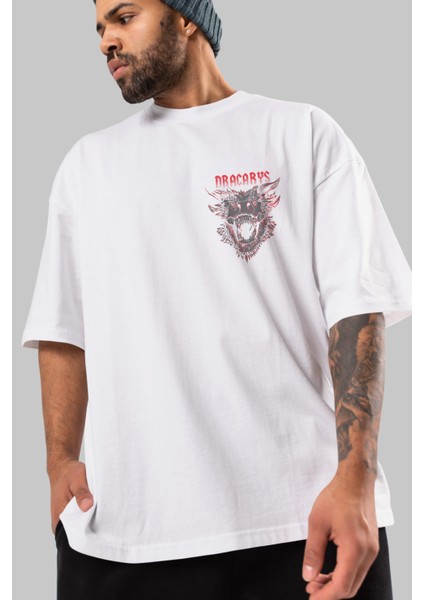 Game Of Thrones Dracarys Ön Sol Baskılı Oversize T-Shirt Erkek Kadın Unisex Pamuk Bisiklet Yaka Tişort