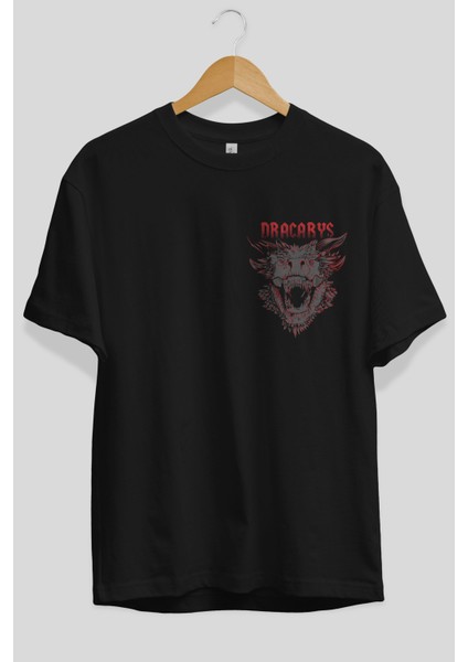 Game Of Thrones Dracarys Ön Sol Baskılı Oversize T-Shirt Erkek Kadın Unisex Pamuk Bisiklet Yaka Tişort