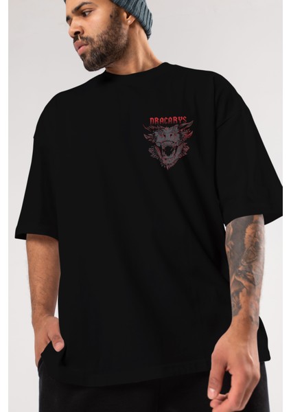 Game Of Thrones Dracarys Ön Sol Baskılı Oversize T-Shirt Erkek Kadın Unisex Pamuk Bisiklet Yaka Tişort
