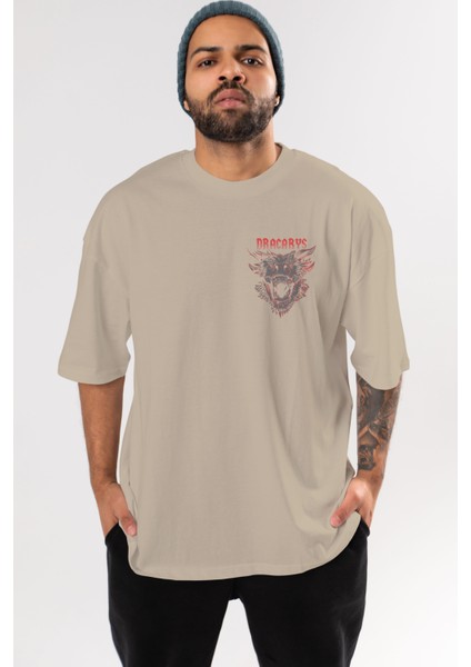 Game Of Thrones Dracarys Ön Sol Baskılı Oversize T-Shirt Erkek Kadın Unisex Pamuk Bisiklet Yaka Tişort