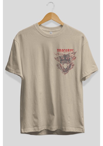 Game Of Thrones Dracarys Ön Sol Baskılı Oversize T-Shirt Erkek Kadın Unisex Pamuk Bisiklet Yaka Tişort