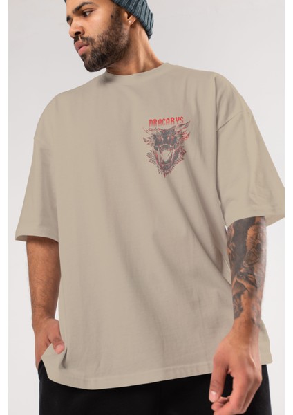 Game Of Thrones Dracarys Ön Sol Baskılı Oversize T-Shirt Erkek Kadın Unisex Pamuk Bisiklet Yaka Tişort