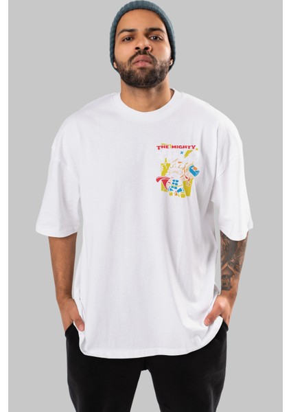 Ninja Thor Ön Sol Baskılı Oversize T-Shirt Erkek Kadın Unisex Pamuk Bisiklet Yaka Tişort