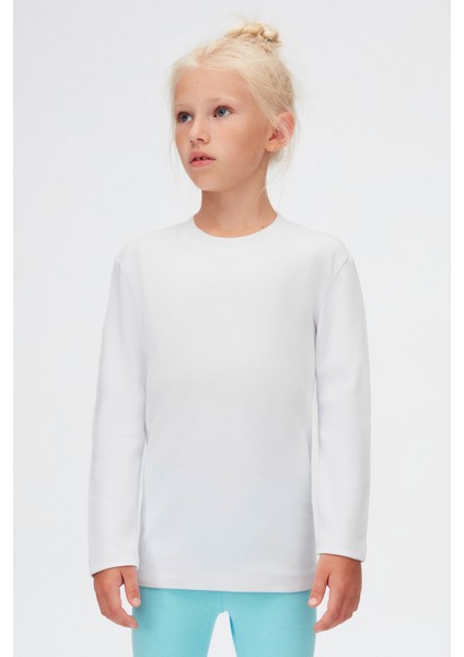 Beyaz Basic Unisex Çocuk Kışlık Sıfır Yaka Uzun Kollu Tişört fiyatları