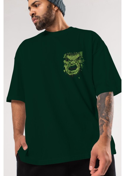 Hulk (4) Ön Sol Baskılı Oversize T-Shirt Erkek Kadın Unisex Pamuk Bisiklet Yaka Tişort modelleri