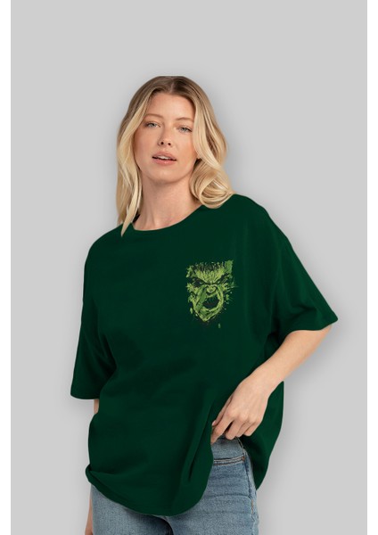 Hulk (4) Ön Sol Baskılı Oversize T-Shirt Erkek Kadın Unisex Pamuk Bisiklet Yaka Tişort fırsatları