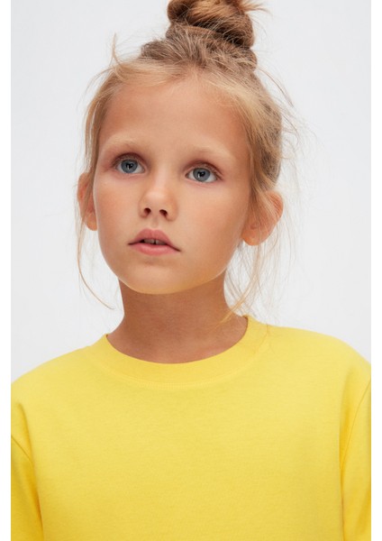 Sarı Basic Unisex Çocuk Kışlık Sıfır Yaka Uzun Kollu Tişört modelleri