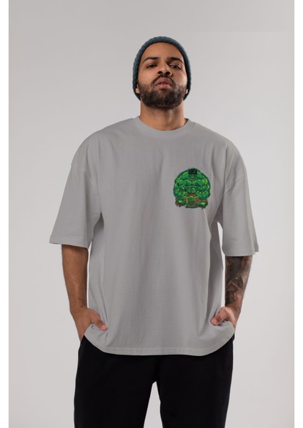 Hulk (7) Ön Sol Baskılı Oversize T-Shirt Erkek Kadın Unisex Pamuk Bisiklet Yaka Tişort modelleri