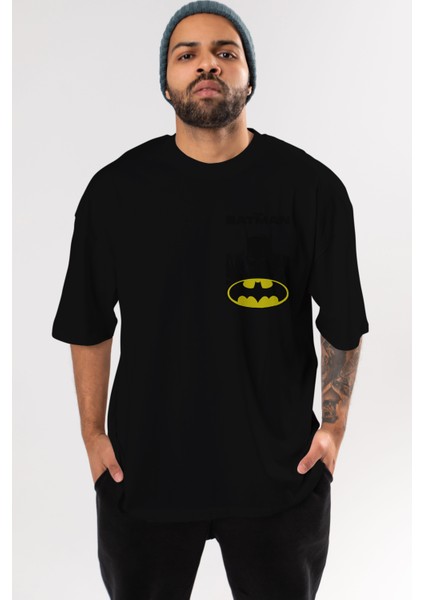 Batman (21) Ön Sol Baskılı Oversize T-Shirt Erkek Kadın Unisex Pamuk Bisiklet Yaka Tişort