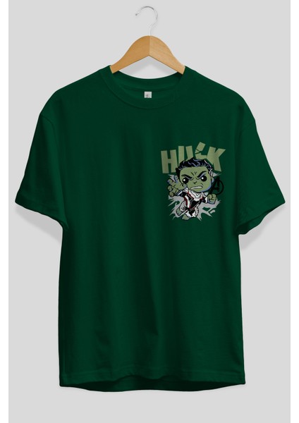 Hulk (8) Ön Sol Baskılı Oversize T-Shirt Erkek Kadın Unisex Pamuk Bisiklet Yaka Tişort fiyatları