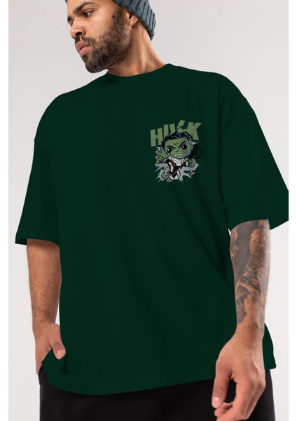 Hulk (8) Ön Sol Baskılı Oversize T-Shirt Erkek Kadın Unisex Pamuk Bisiklet Yaka Tişort modelleri
