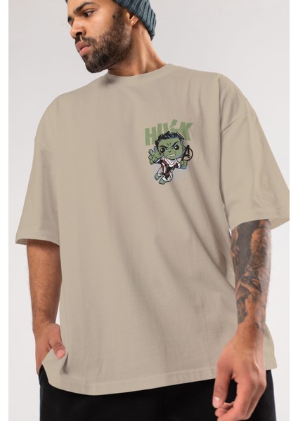 Hulk (8) Ön Sol Baskılı Oversize T-Shirt Erkek Kadın Unisex Pamuk Bisiklet Yaka Tişort modelleri