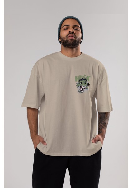 Hulk (8) Ön Sol Baskılı Oversize T-Shirt Erkek Kadın Unisex Pamuk Bisiklet Yaka Tişort indirimleri