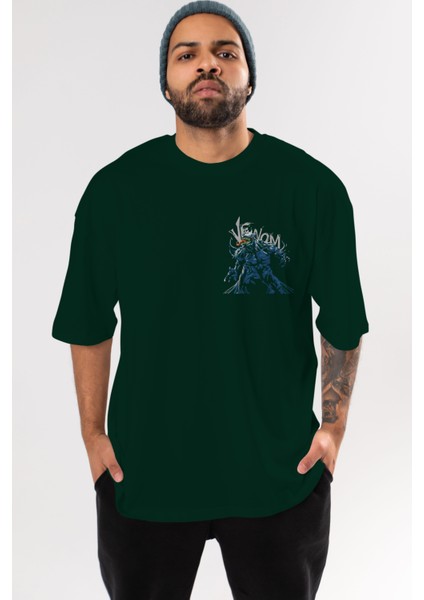 Venom (8) Ön Sol Baskılı Oversize T-Shirt Erkek Kadın Unisex Pamuk Bisiklet Yaka Tişort