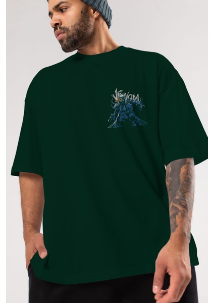 Venom (8) Ön Sol Baskılı Oversize T-Shirt Erkek Kadın Unisex Pamuk Bisiklet Yaka Tişort modelleri