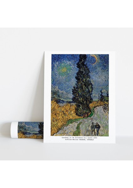 Dekoratif Çerçevesiz Poster Selvili ve Yıldızlı Yol Vincent Van Gogh