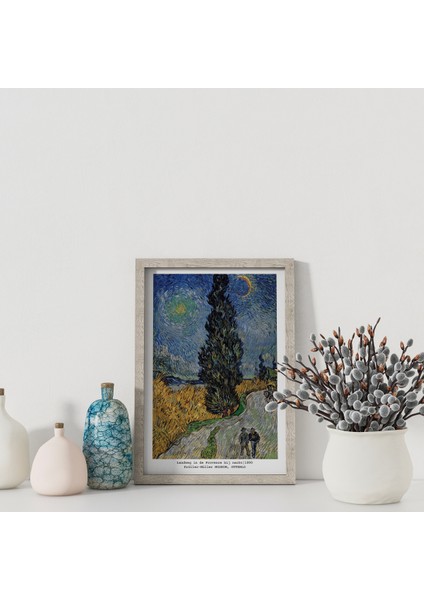 Dekoratif Çerçevesiz Poster Selvili ve Yıldızlı Yol Vincent Van Gogh modelleri