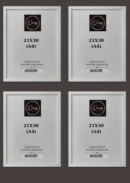 4'lü A4 Çerçeve, Belge Çerçevesi, Diploma, Sertifika, Fotoğraf Çerçevesi, Resim Çerçevesi, 21 x 30