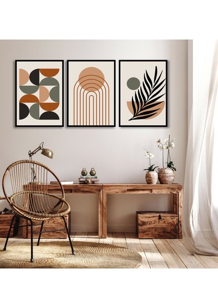 3 Parça Çerçeveli Dekoratif Boho Ahşap Tablo Seti, Ev Dekoru Bestablo